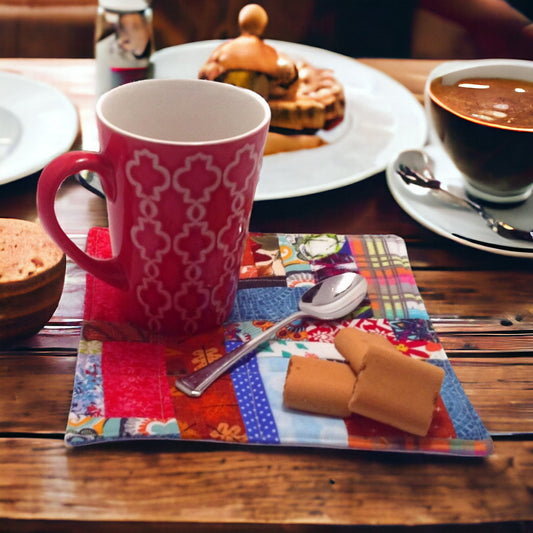 Rustic Retreat: Quilted Mug Rugs, Coasters, and Snack Mats, Candle Mats Handmade Quilted Crumb Block design, Country Cottage  Core Farmhouse