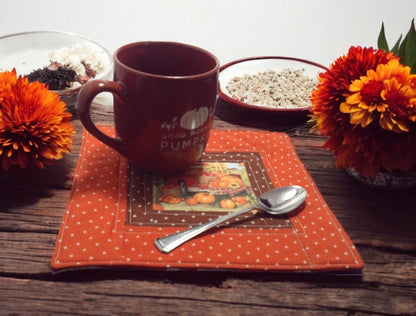 Vintage Autumn Farm Scene Quilted Mug Rugs/Snack Mats-- Farmhouse Vibes Cozy Cottage, Coffee Lover Tea Lover Gift Idea