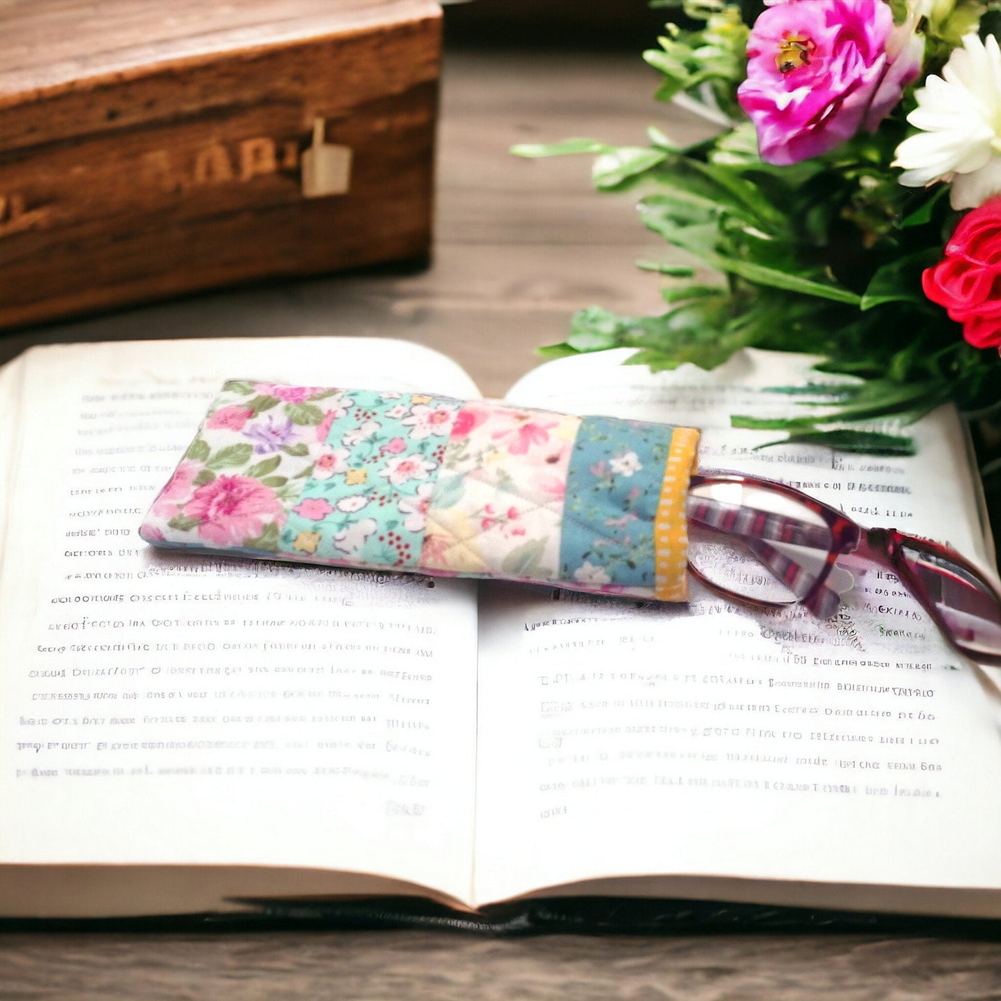 Pastel Floral Quilted Glasses Case - Soft Fabric Sunglass & Eyeglass Protector Pouch, Fits Most Frames, Gift Idea