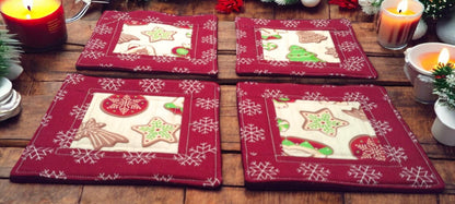 Festive Christmas Cookie Coasters – Set of 4 Quilted Coasters