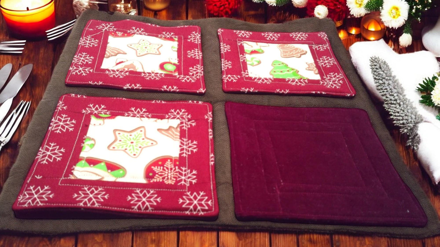 Festive Christmas Cookie Coasters – Set of 4 Quilted Coasters