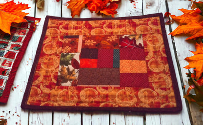 Autumn Crumb Pieced Patchwork Quilted Snack Mat, 11.5 x 9.5 inches