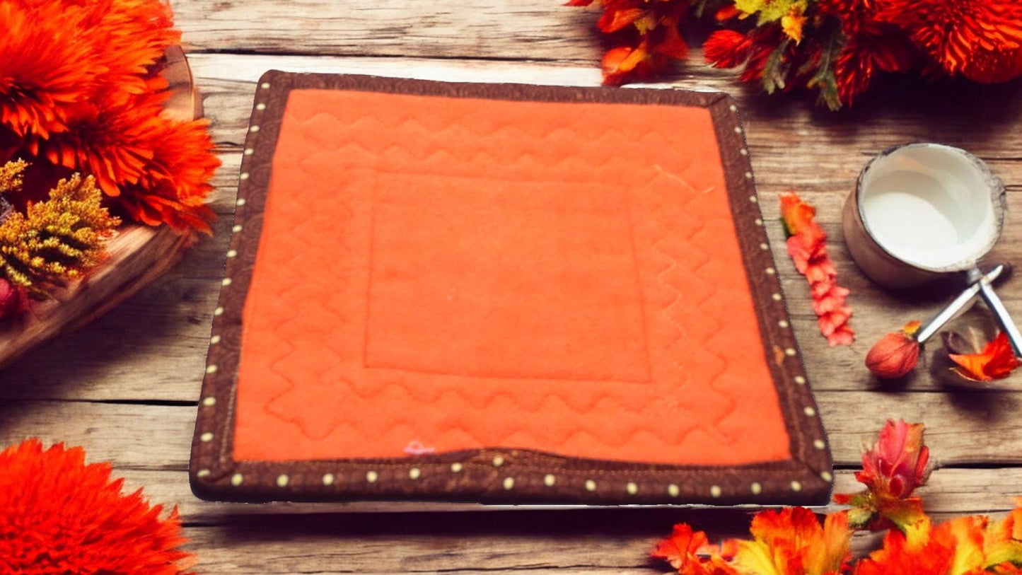 Victorian Autumn Mug Rug Coaster Set – Quilted, Large, with Pumpkins and Fall Theme