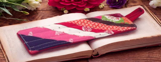 Set of 2 Handcrafted Scrappyl Patchwork Quilted Bookmarks - 8"x2.5" scrappy string patchwork design