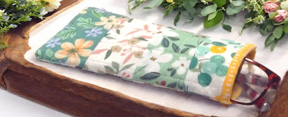 Pastel Floral Quilted Glasses Case - Soft Fabric Sunglass & Eyeglass Protector Pouch, Fits Most Frames, Gift Idea