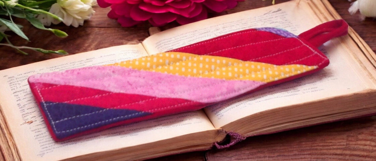 Set of 2 Handcrafted Scrappyl Patchwork Quilted Bookmarks - 8"x2.5" scrappy string patchwork design