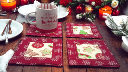 Festive Christmas Cookie Coasters – Set of 4 Quilted Coasters