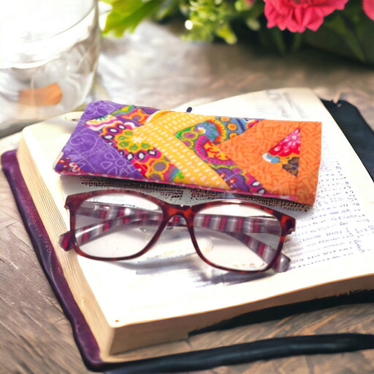 Handmade Scrappy Braided Patchwork Glasses Case - Quilted Country Cottage Style - Fits Most Eyeglasses & Sunglasses