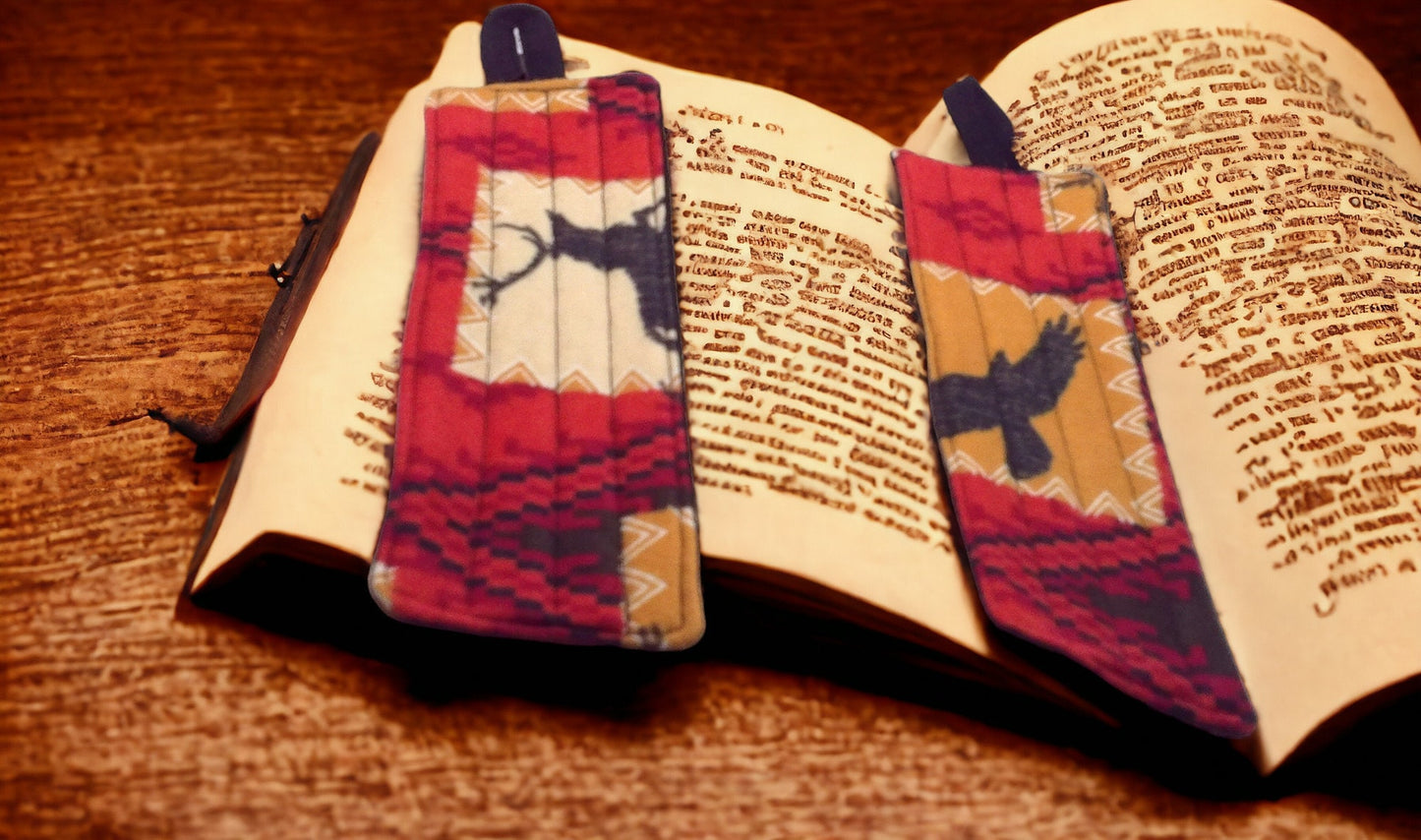 Native American Inspired Quilted Bookmarks Set of 2 Featuring Soaring Eagle & Majestic Stag Imagery Gift Idea Book Lover Reading Enthusiast