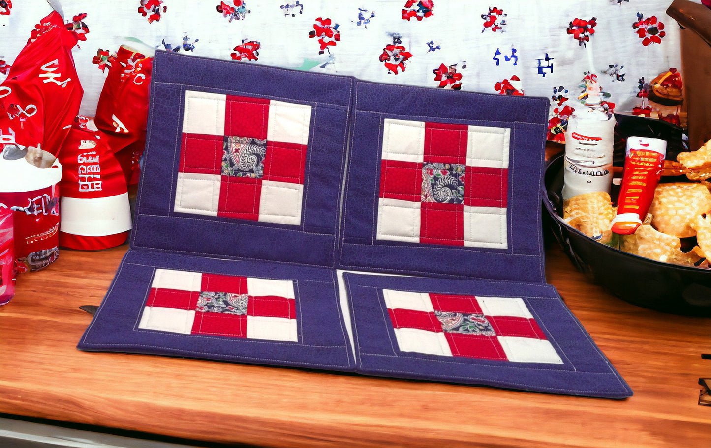 Colonial Patriot Large Quilted Mug Rug Small Placemat, Candle Mat Cottagecore, Farmhouse, Granny core Gift Idea