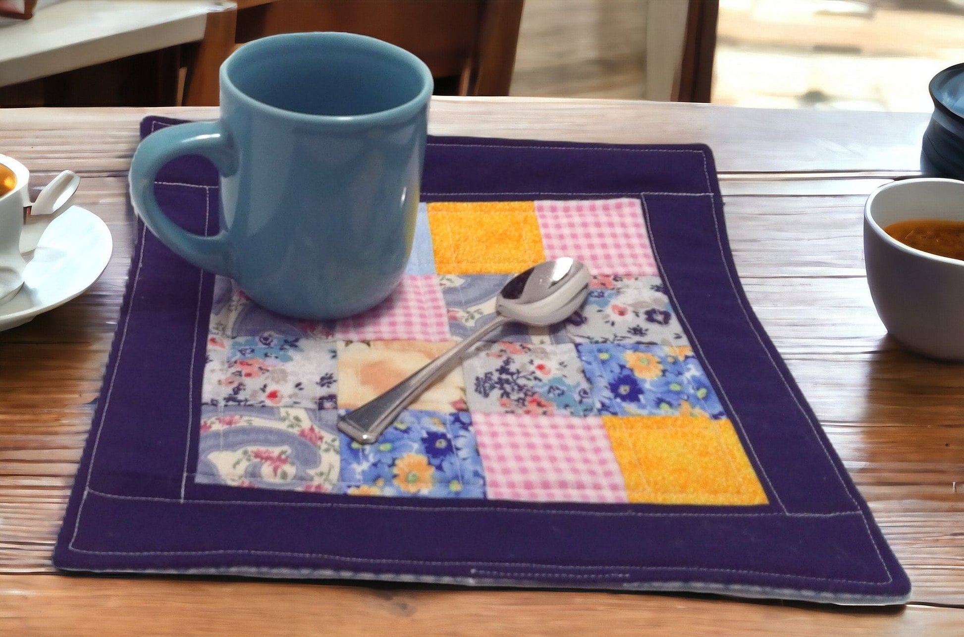 Patchwork Quilted Small Placemat Extra Large Mug Rug Candle Mat Table Topper Gift Idea