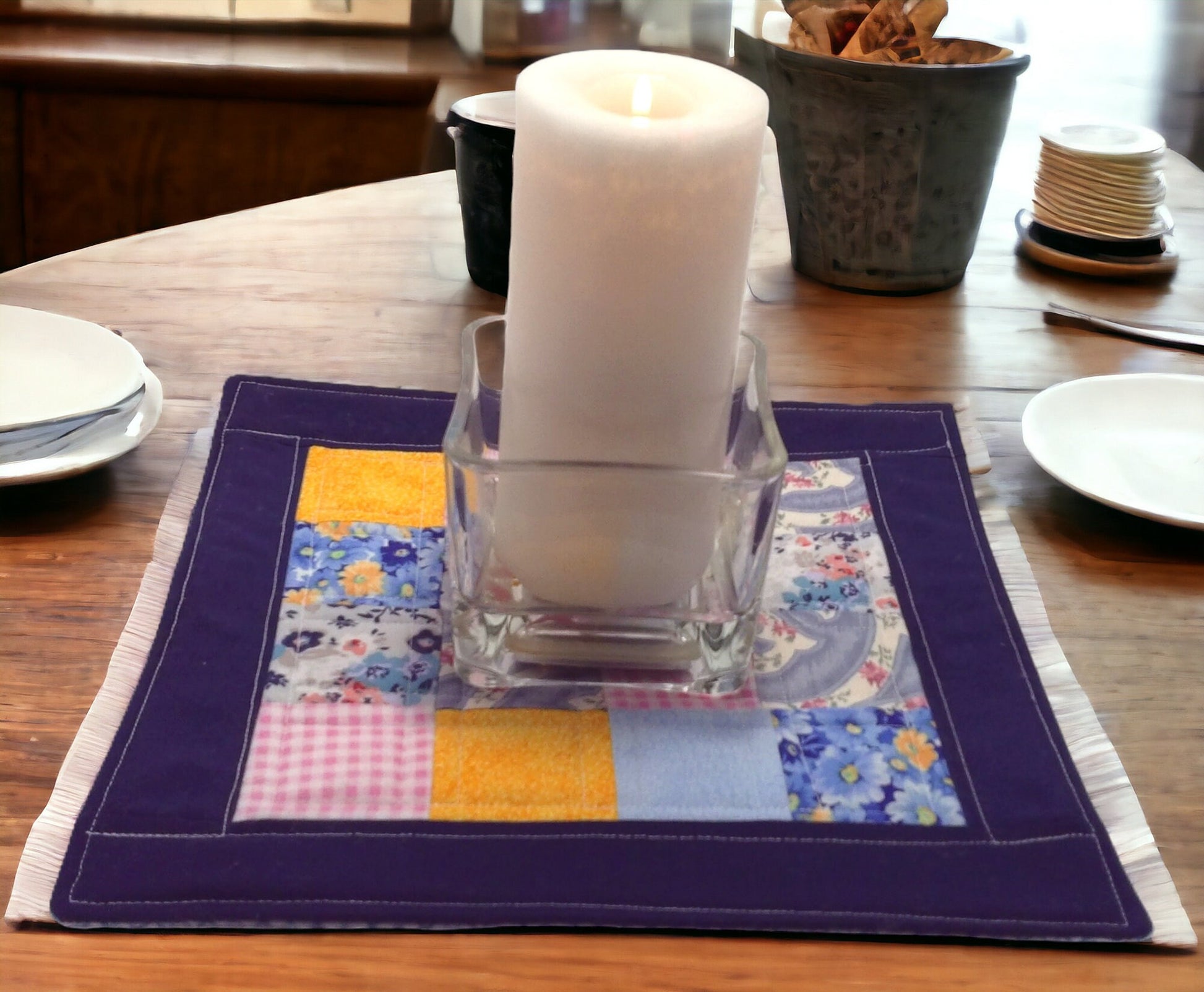 Patchwork Quilted Small Placemat Extra Large Mug Rug Candle Mat Table Topper Gift Idea