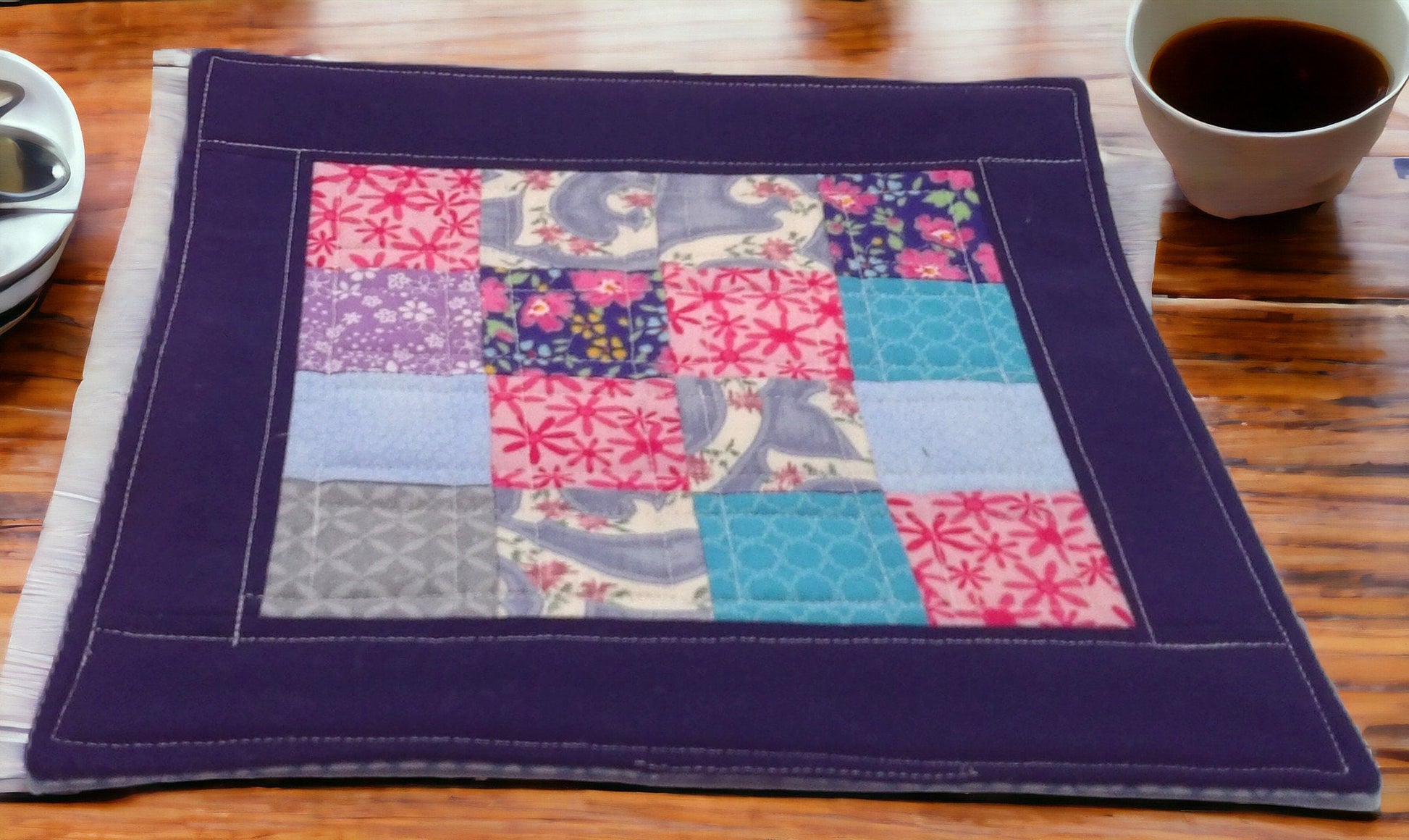 Patchwork Quilted Small Placemat Extra Large Mug Rug Candle Mat Table Topper Gift Idea