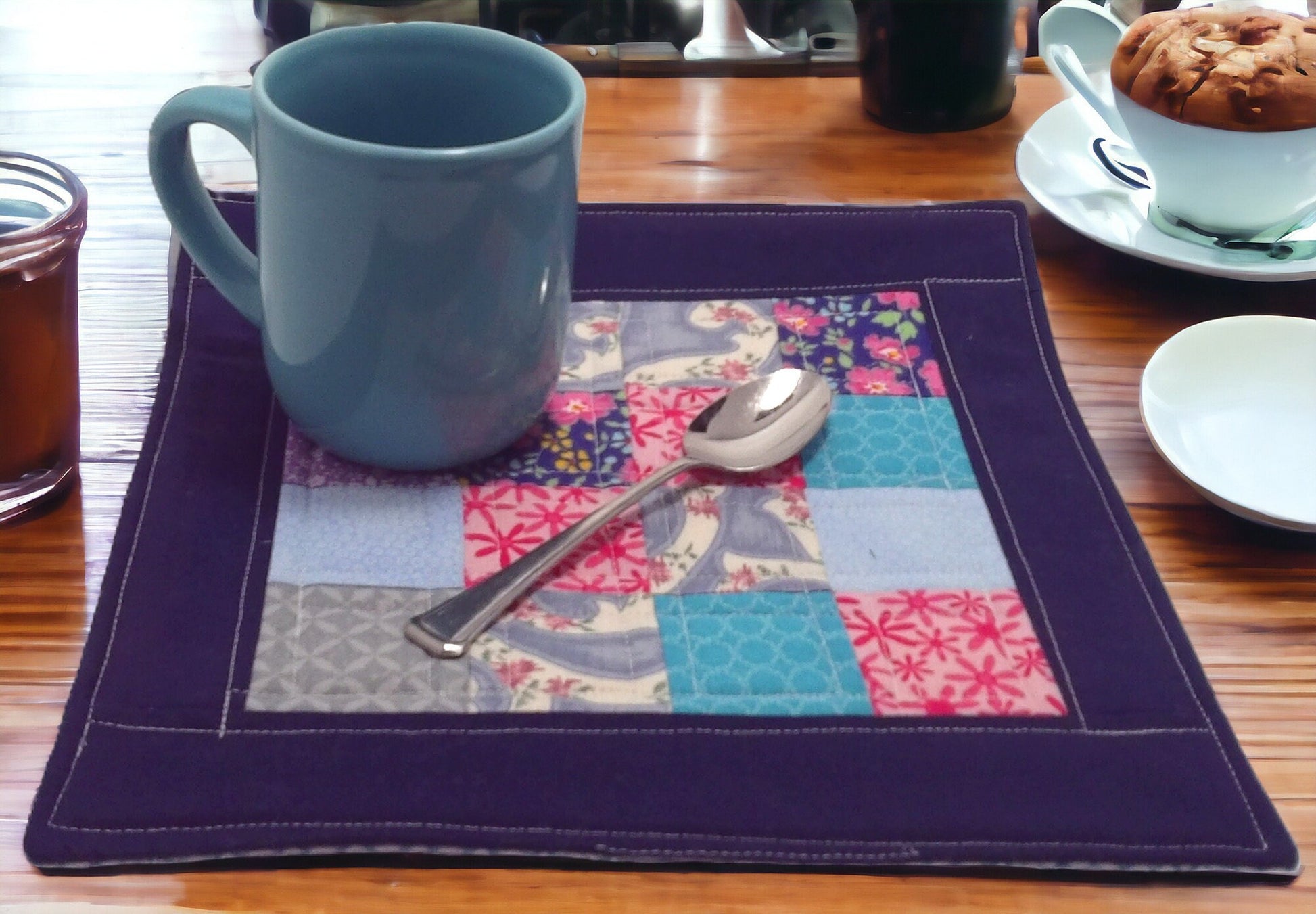 Patchwork Quilted Small Placemat Extra Large Mug Rug Candle Mat Table Topper Gift Idea