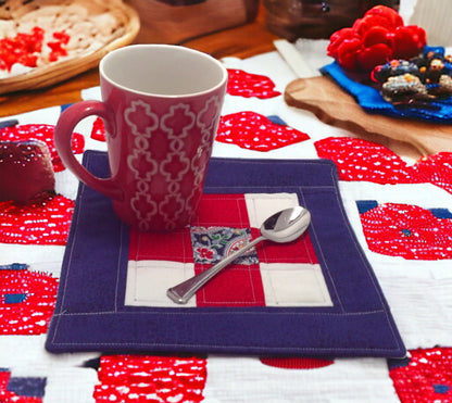 Colonial Patriot Large Quilted Mug Rug Small Placemat, Candle Mat Cottagecore, Farmhouse, Granny core Gift Idea