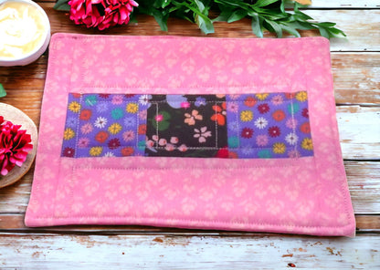 Quilted Passion Pink Floral Small Mug Rug Large Coaster Handmade Quilted Candle Mat Snack Mat Desktop Coaster Mug Rug Gift Idea Cottage Core