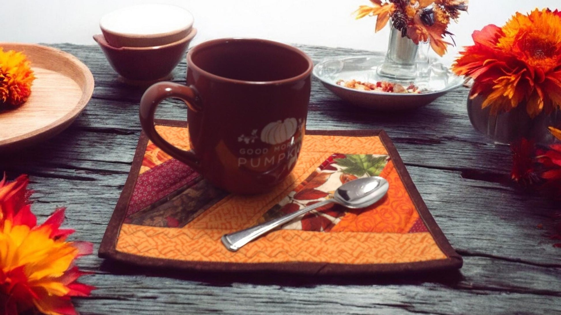 Autumn Inspired Mug Rug Snack Mat Placemat Country Farmhouse Cottage Decor Kitchen Decor Gift Idea