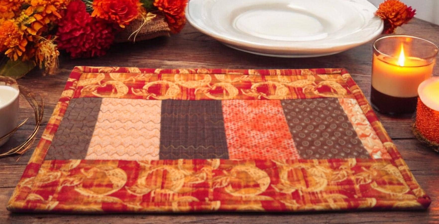 Autumn Apple Mug Rug - Quilted, 11.75 x 8 Inches, 2 Variants Mini Placemat, Candle Mat, Snack Mat Farmhouse, Cottage Country Decor Gift Idea