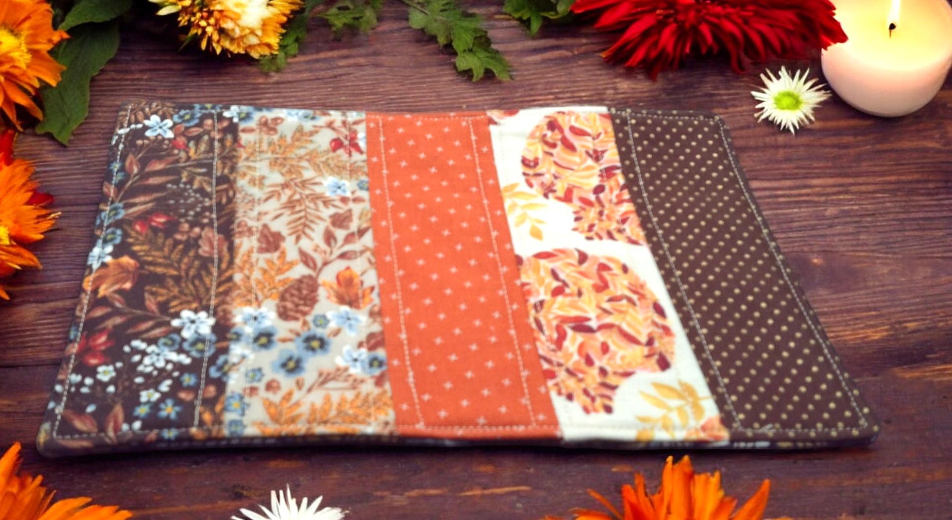 Autumn Harvest Mug Rug Snack Mat - 9x6.5" Quilted Rectangular Mini Placemat