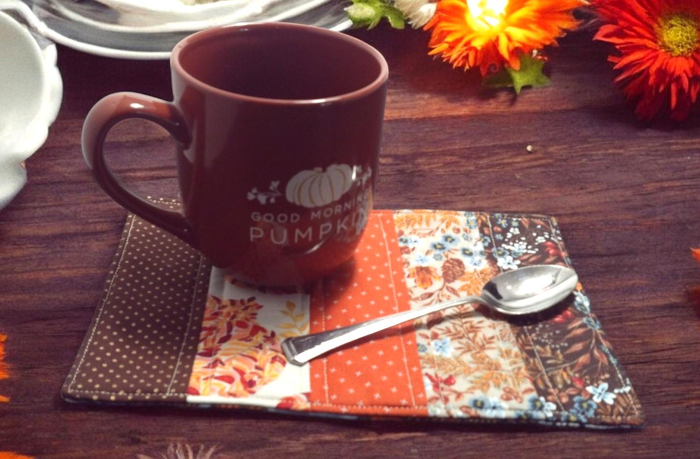 Autumn Harvest Mug Rug Snack Mat - 9x6.5" Quilted Rectangular Mini Placemat