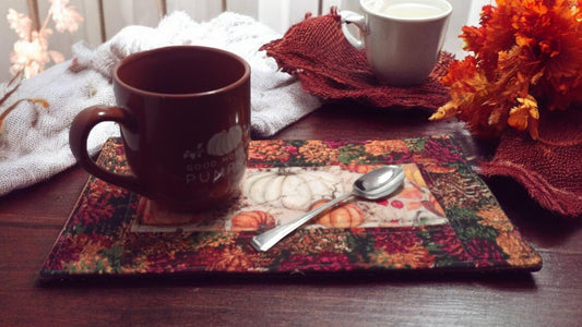 Autumn Pumpkins Mini Placemats - Rustic Woods Scene, 13x7 inches, Quilted, Flannel Backing