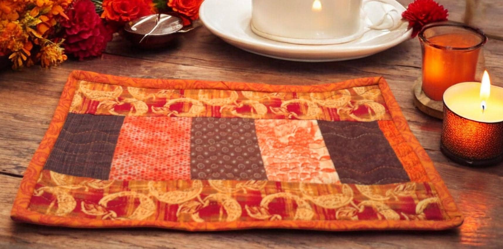 Autumn Apple Mug Rug - Quilted, 11.75 x 8 Inches, 2 Variants Mini Placemat, Candle Mat, Snack Mat Farmhouse, Cottage Country Decor Gift Idea