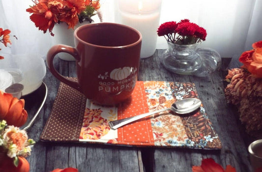 Autumn Harvest Mug Rug Snack Mat - 9x6.5" Quilted Rectangular Mini Placemat