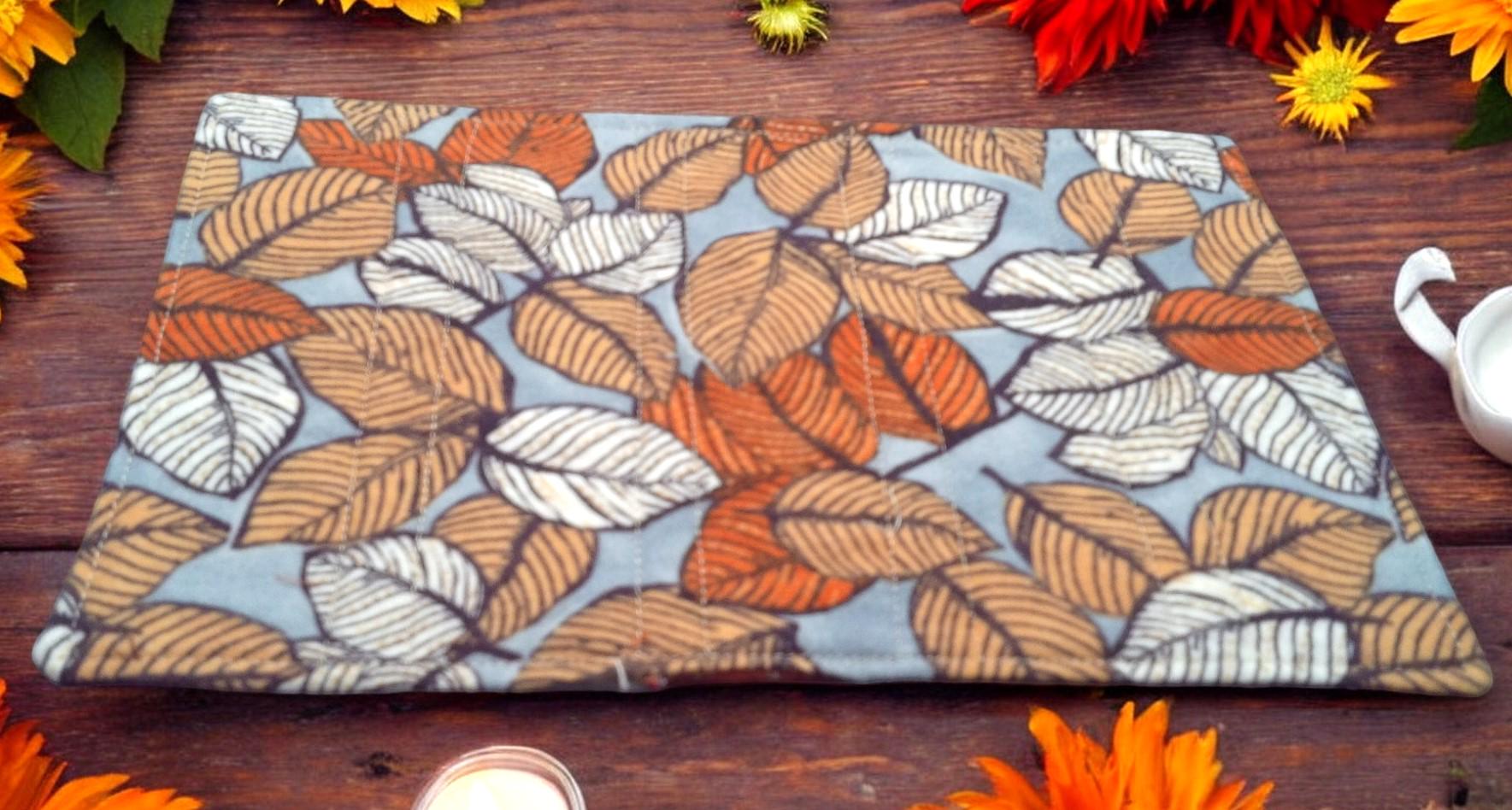 Autumn Harvest Mug Rug Snack Mat - 9x6.5" Quilted Rectangular Mini Placemat