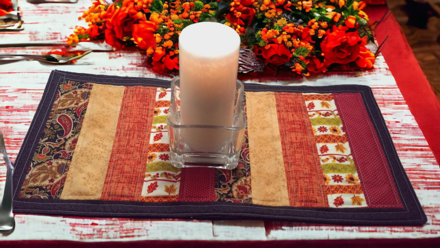 Handmade Quilted Table Runner in Fall Colors – Vibrant Autumn Decor with Piano Key Design