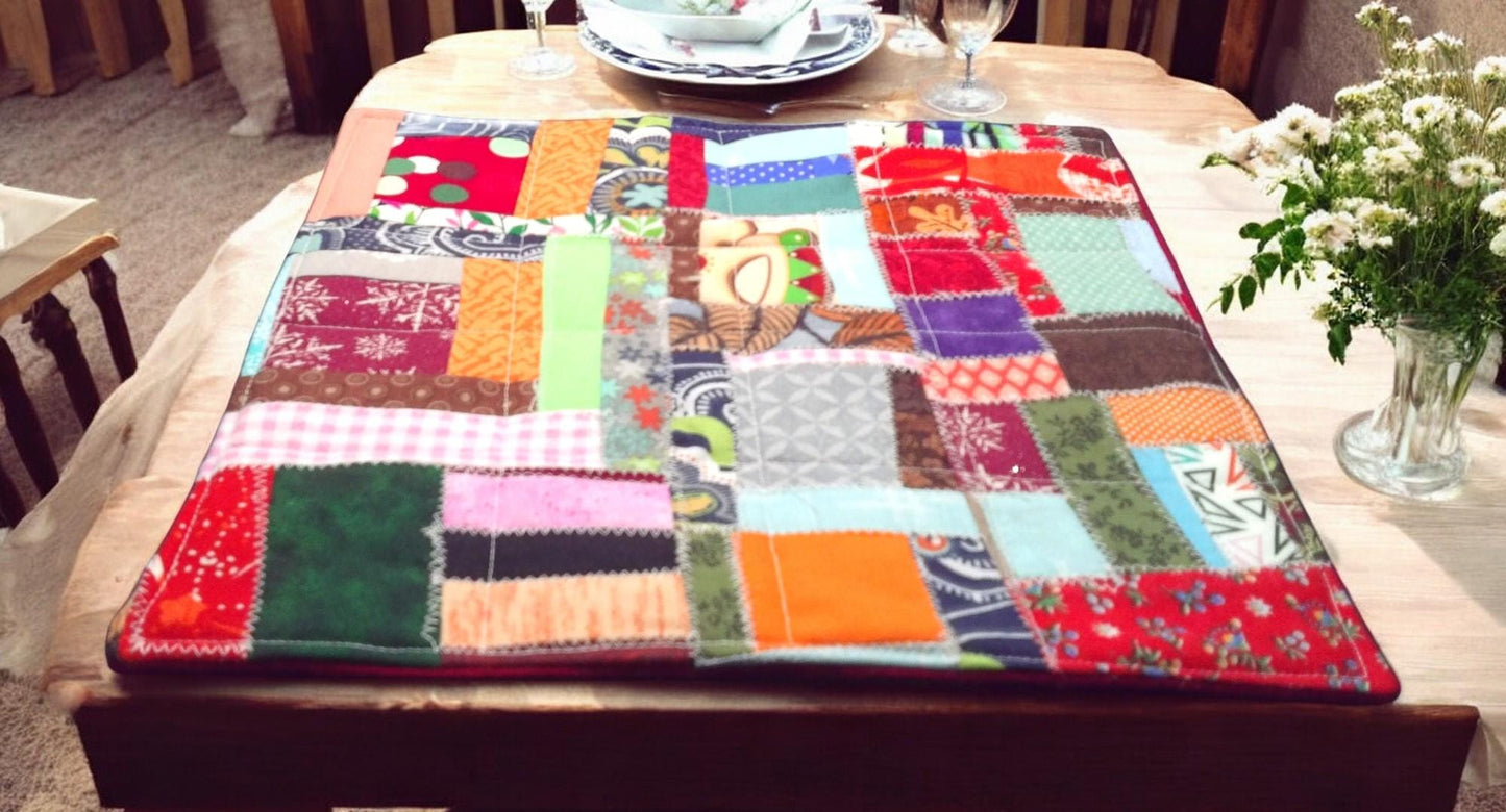 Handmade Scrappy Crazy Quilted Mug Rug | 10 x 10 Inch Placemat Gift Idea Coffee Lover Tea Lover Country Decor Farmhouse Cottagecore